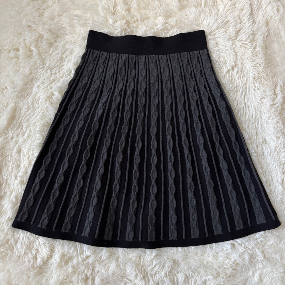 Mossimo Black Grey Cable Knit Wool Blend A-Line Mini Skirt Small